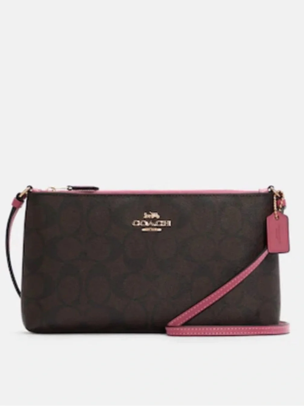 NWOT Coach Zip Top Gold/Brown Strawberry Signature Coated Canvas Crossbody 7311 - Picture 1 of 10
